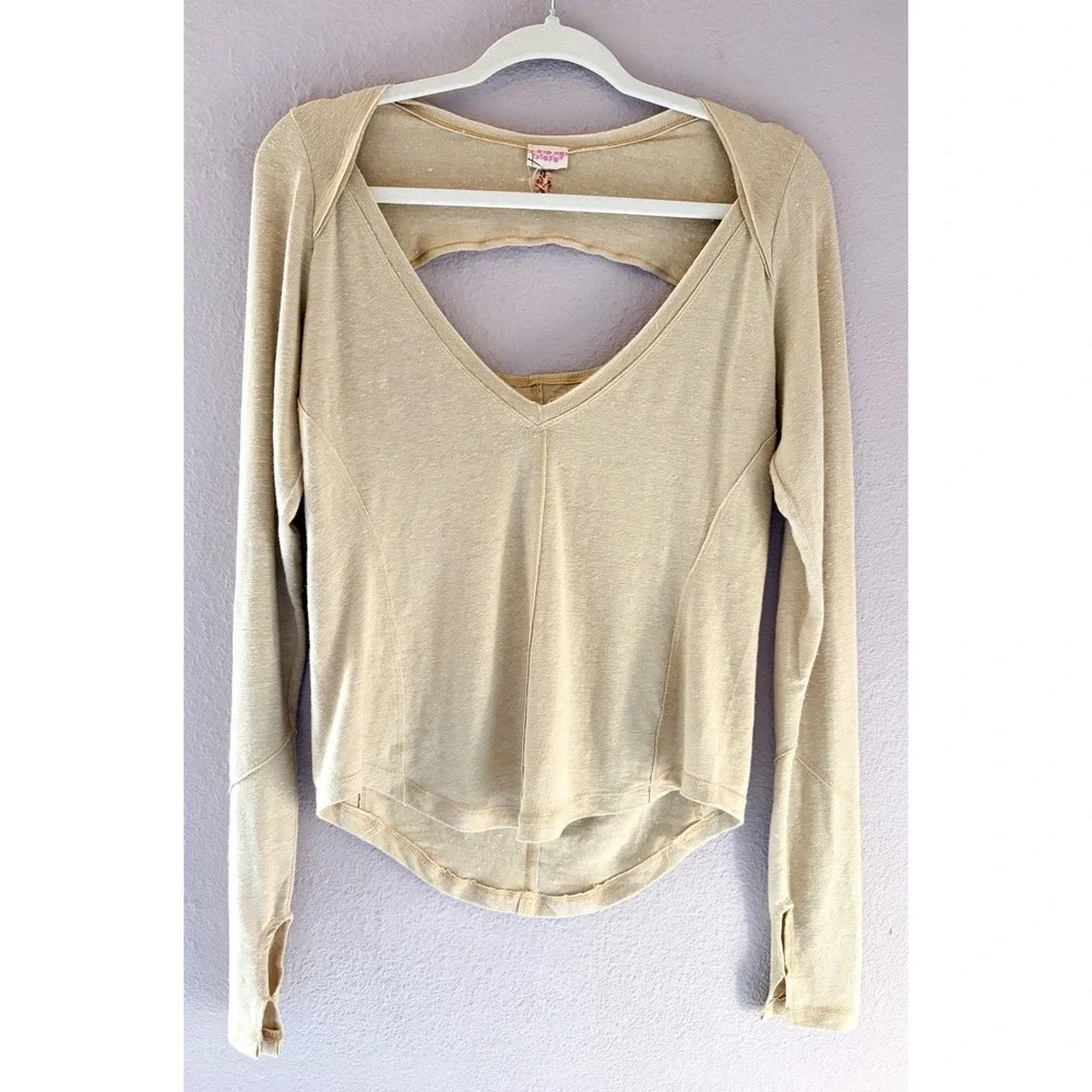 Free People Movement Affinity Long Sleeve‎ Layer Top Linen Blend Athlesiure Yoga